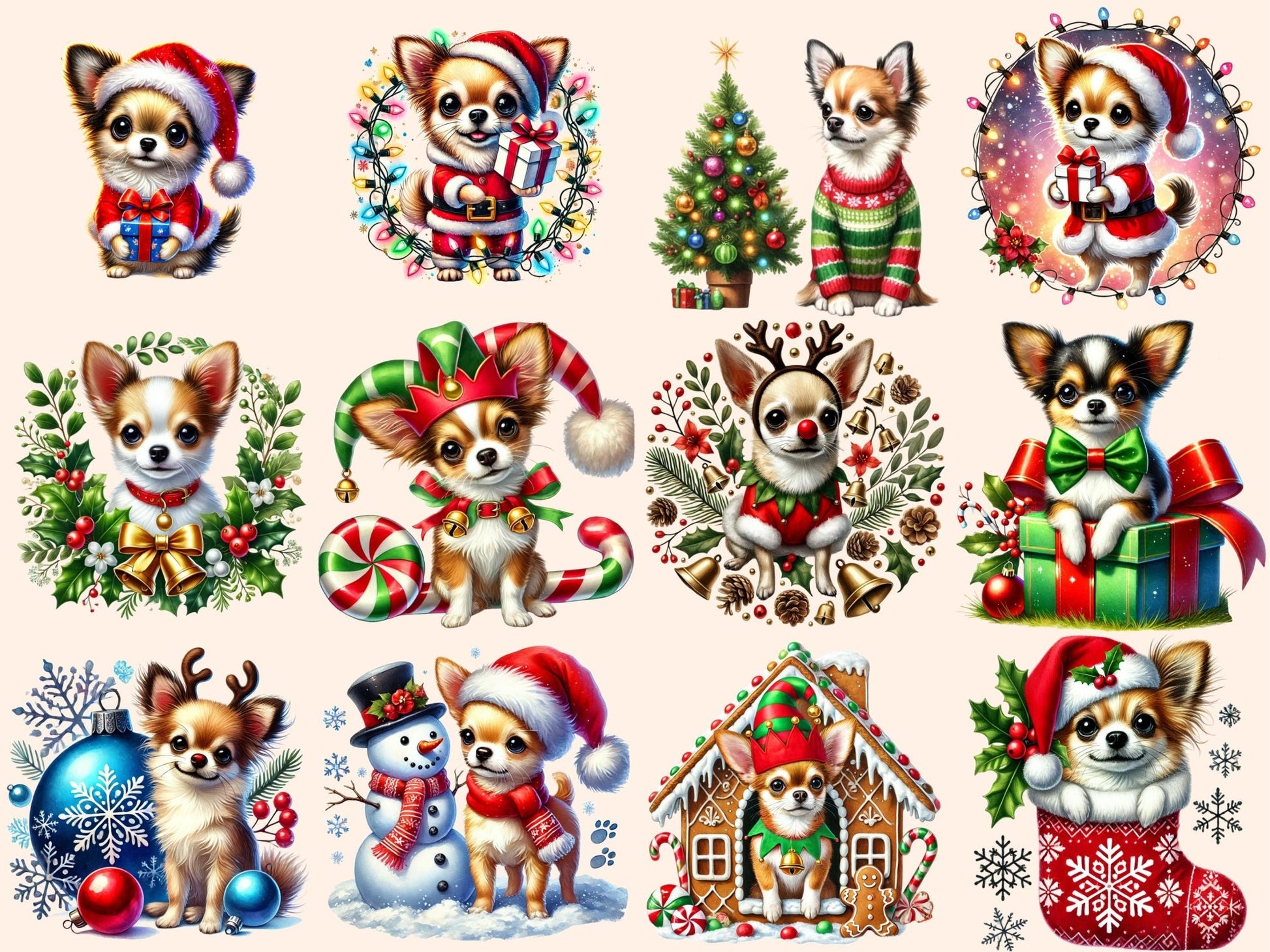 Christmas Chihuahuas Clipart - High - Quality Instant Digital Download for Creative Projects