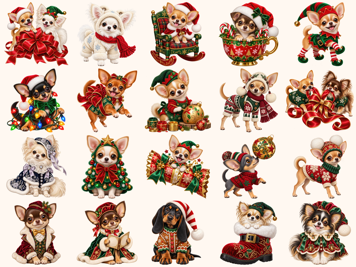 Christmas Chihuahuas Clipart — 04_grid.png