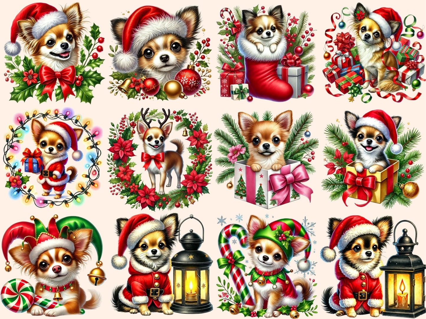 Christmas Chihuahuas (P2) Clipart - High - Quality Instant Digital Download for Creative Projects