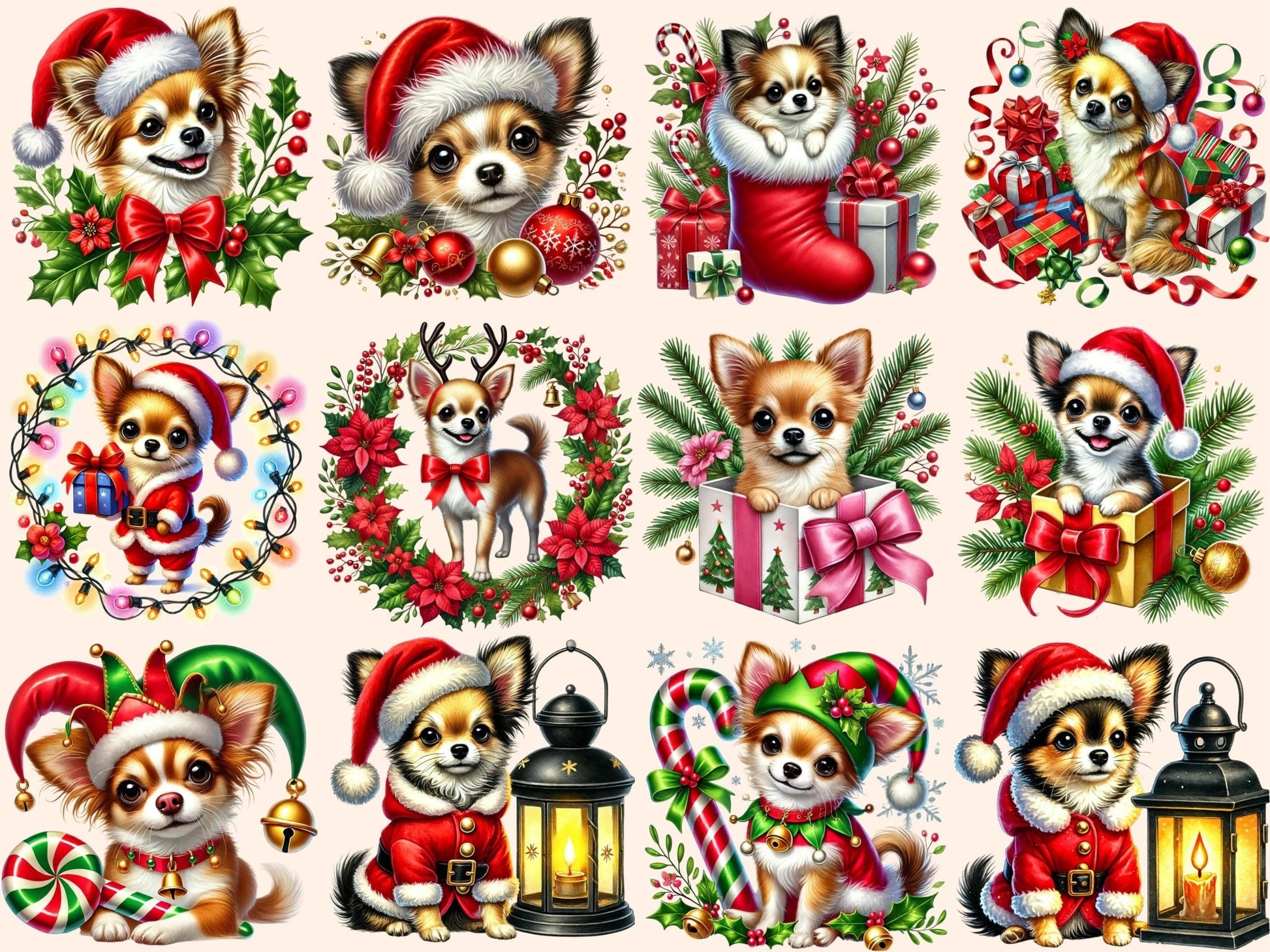 Christmas Chihuahuas (P2) Clipart - High - Quality Instant Digital Download for Creative Projects