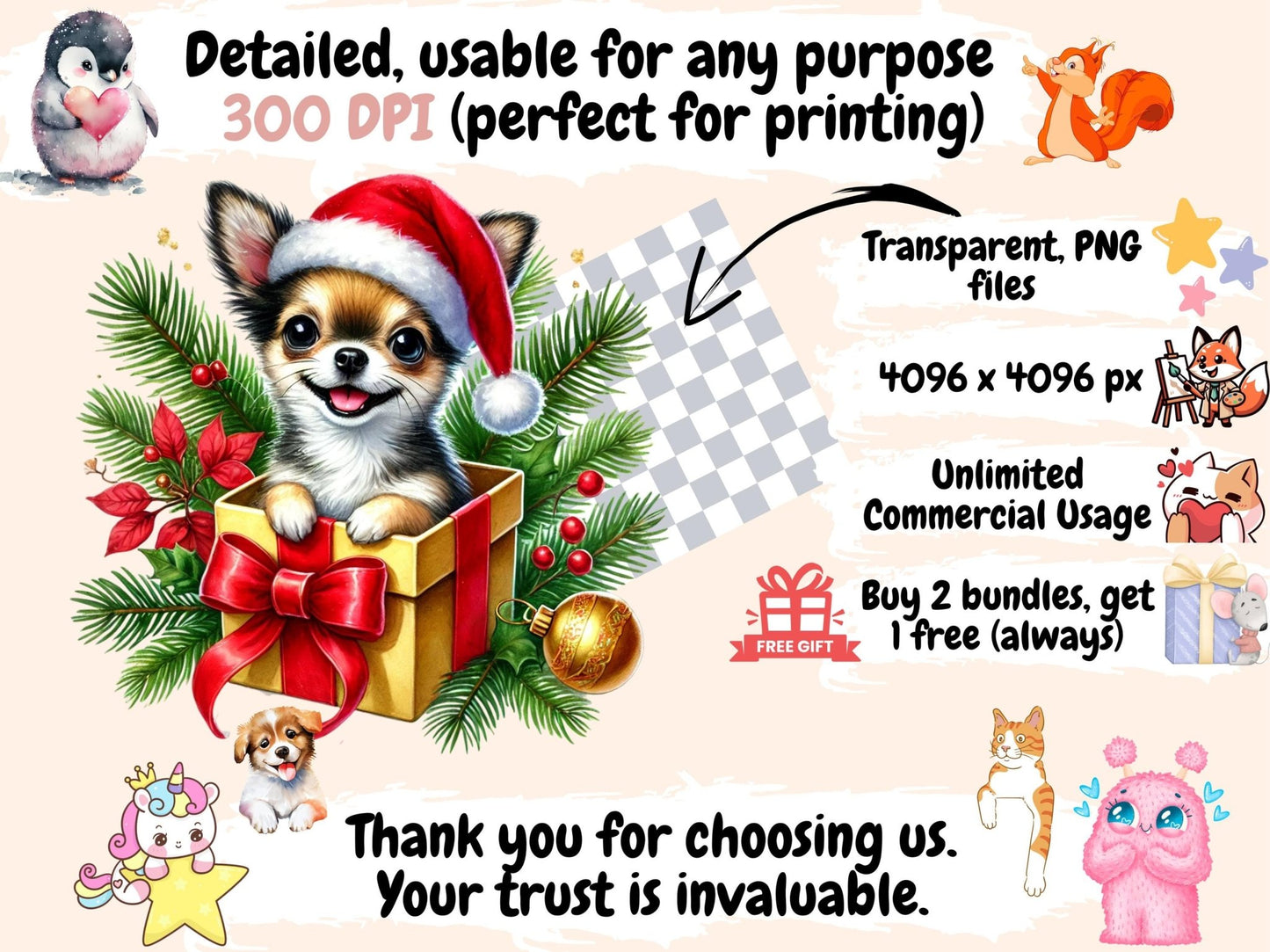 Christmas Chihuahuas (P2) Clipart - High - Quality Instant Digital Download for Creative Projects