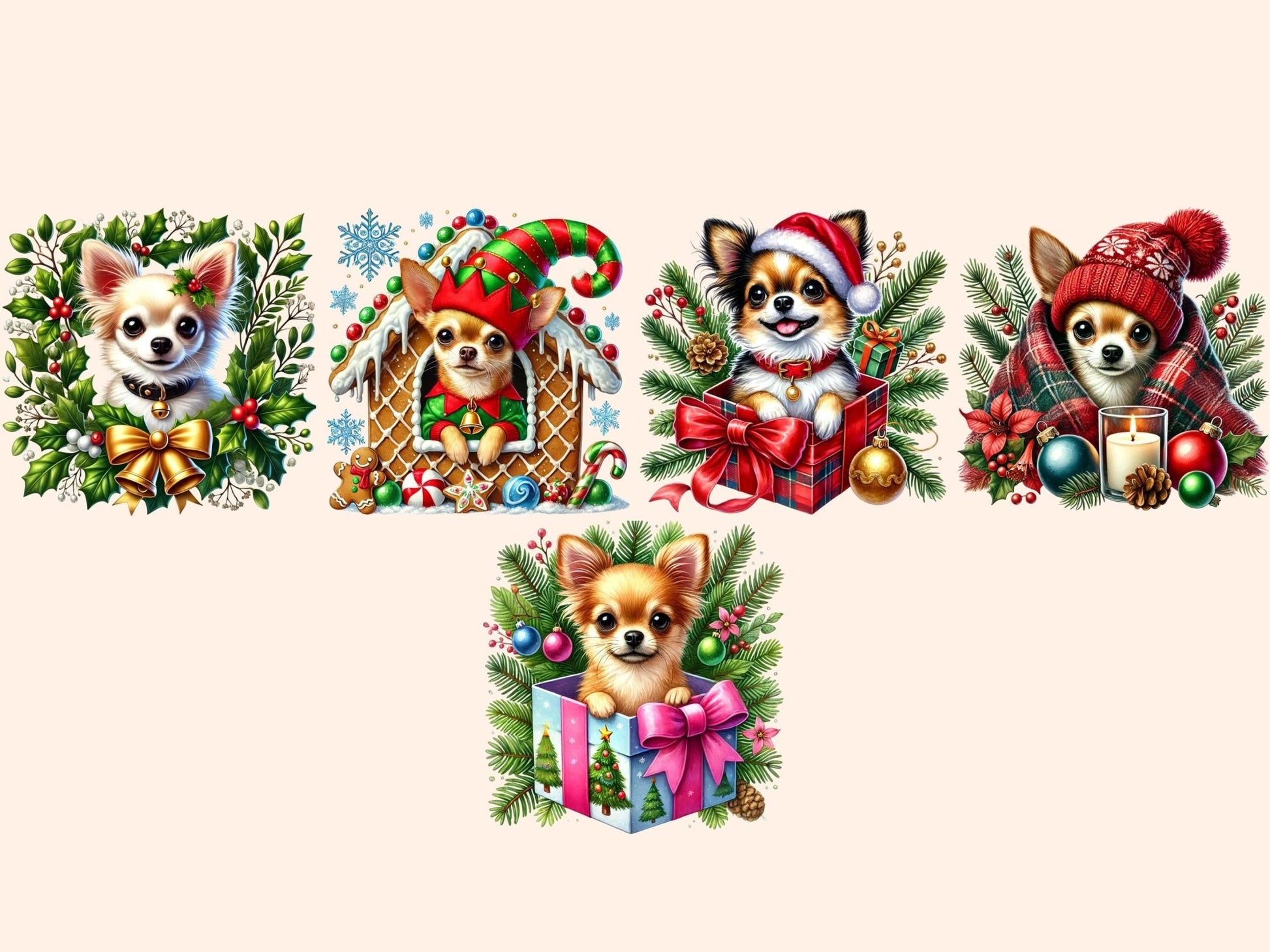 Christmas Chihuahuas (P2) Clipart - High - Quality Instant Digital Download for Creative Projects