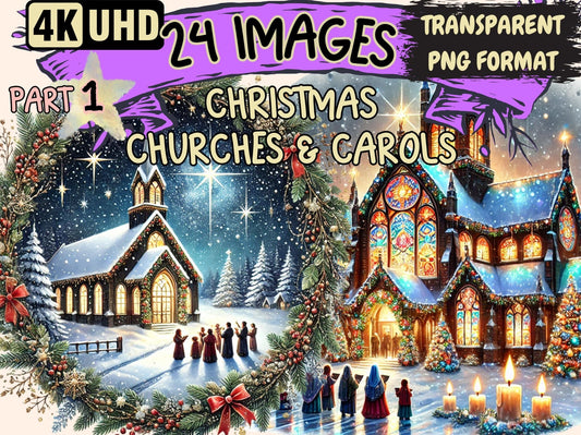 Christmas Churches & Carols Clipart - High - Quality Instant Digital Download for Creative Projects