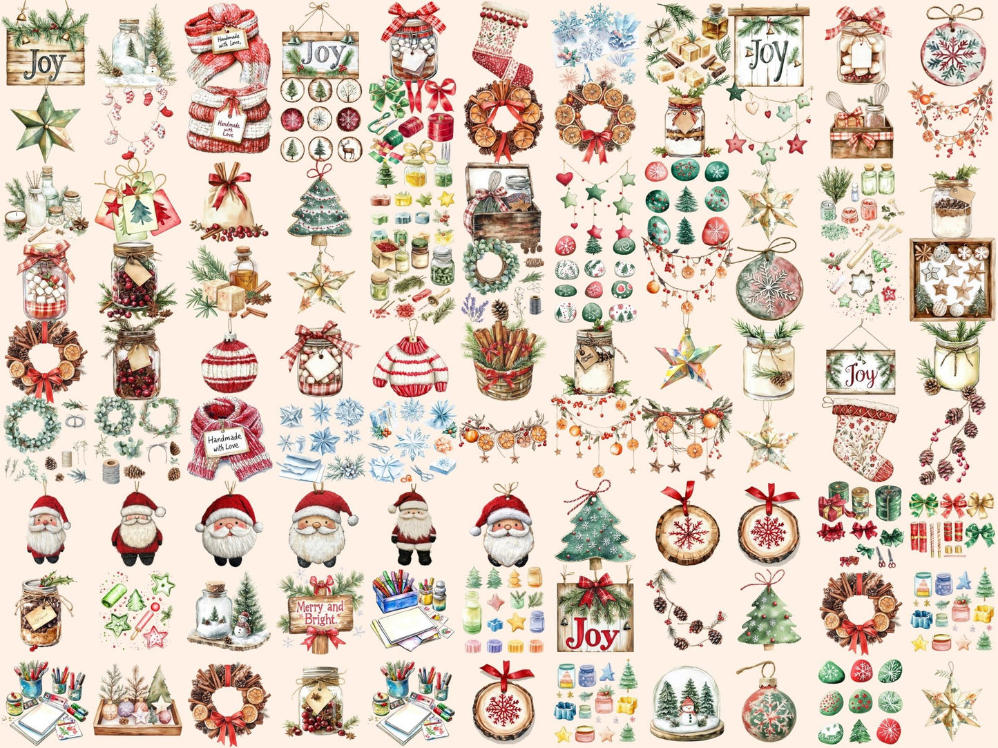 Christmas Crafting Watercolor Clipart Bundle - High - Quality Instant Digital Download for Creative Projects