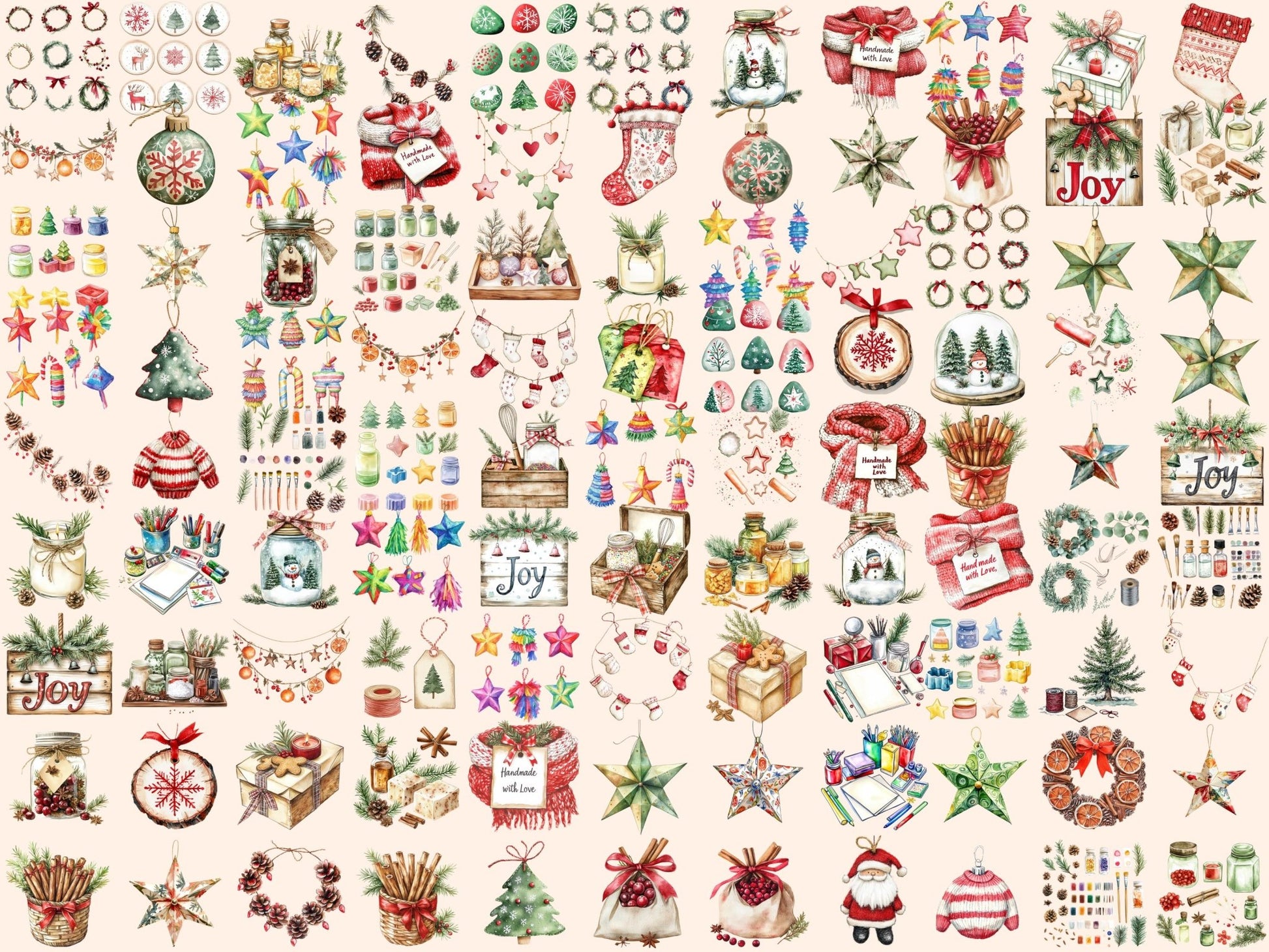 Christmas Crafting Watercolor Clipart Bundle - High - Quality Instant Digital Download for Creative Projects