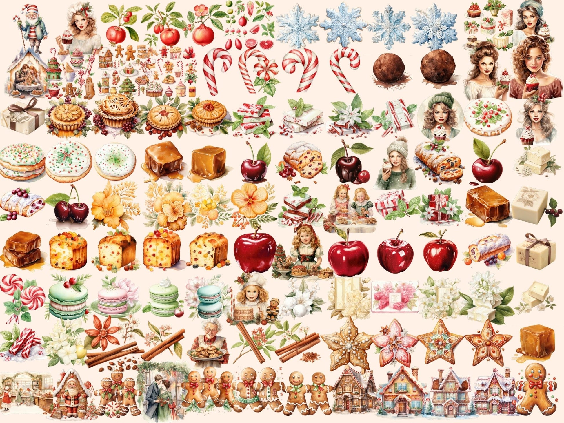 Christmas Desserts Watercolor Clipart - High - Quality Instant Digital Download for Creative Projects