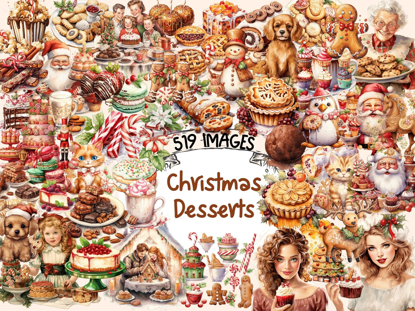 Christmas Desserts Watercolor Clipart - High - Quality Instant Digital Download for Creative Projects