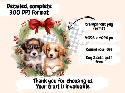 Christmas Dog Wreaths Watercolor Clipart christmas dog png - Wonders Artist