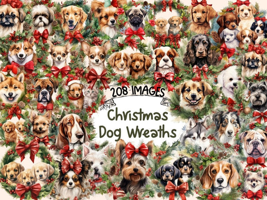 Christmas Dog Wreaths Watercolor Clipart christmas dog png - Wonders Artist
