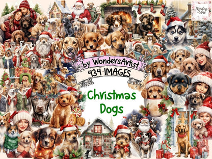 Christmas Dogs Watercolor Clipart christmas clipart - Wonders Artist