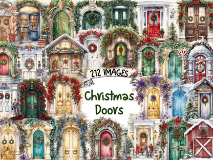Christmas Doors Watercolor Clipart christmas clipart - Wonders Artist