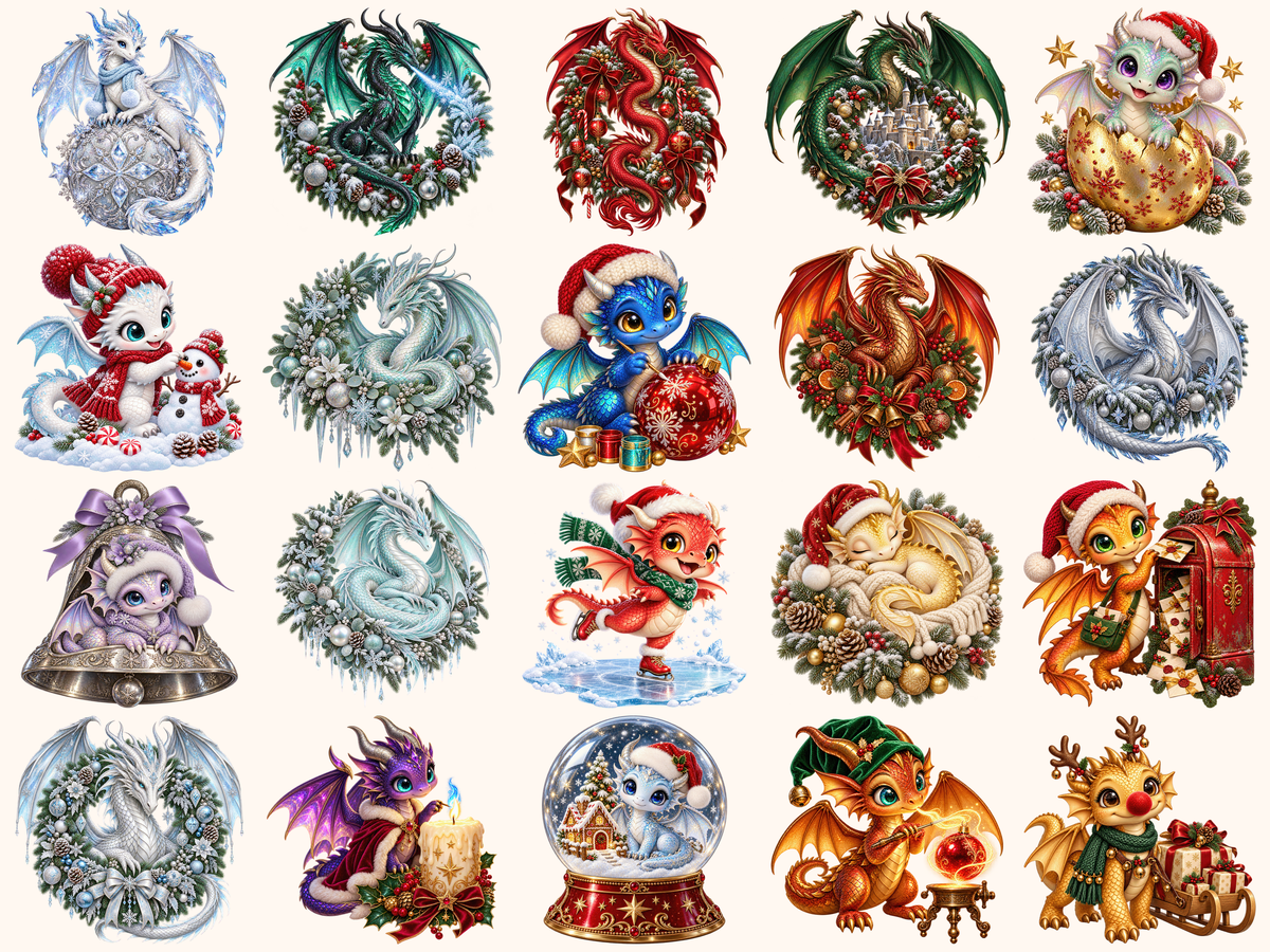 Christmas Dragons Clipart — 01_grid.png