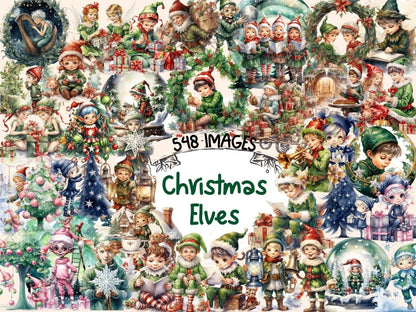 Christmas Elves Watercolor Clipart christmas clipart - Wonders Artist
