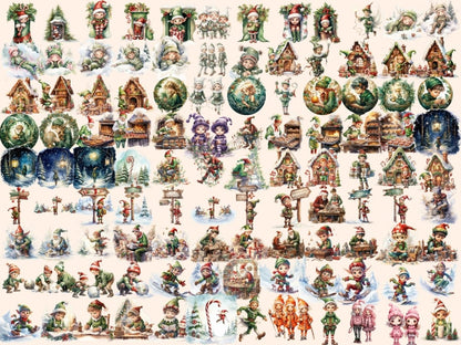 Christmas Elves Watercolor Clipart christmas clipart - Wonders Artist