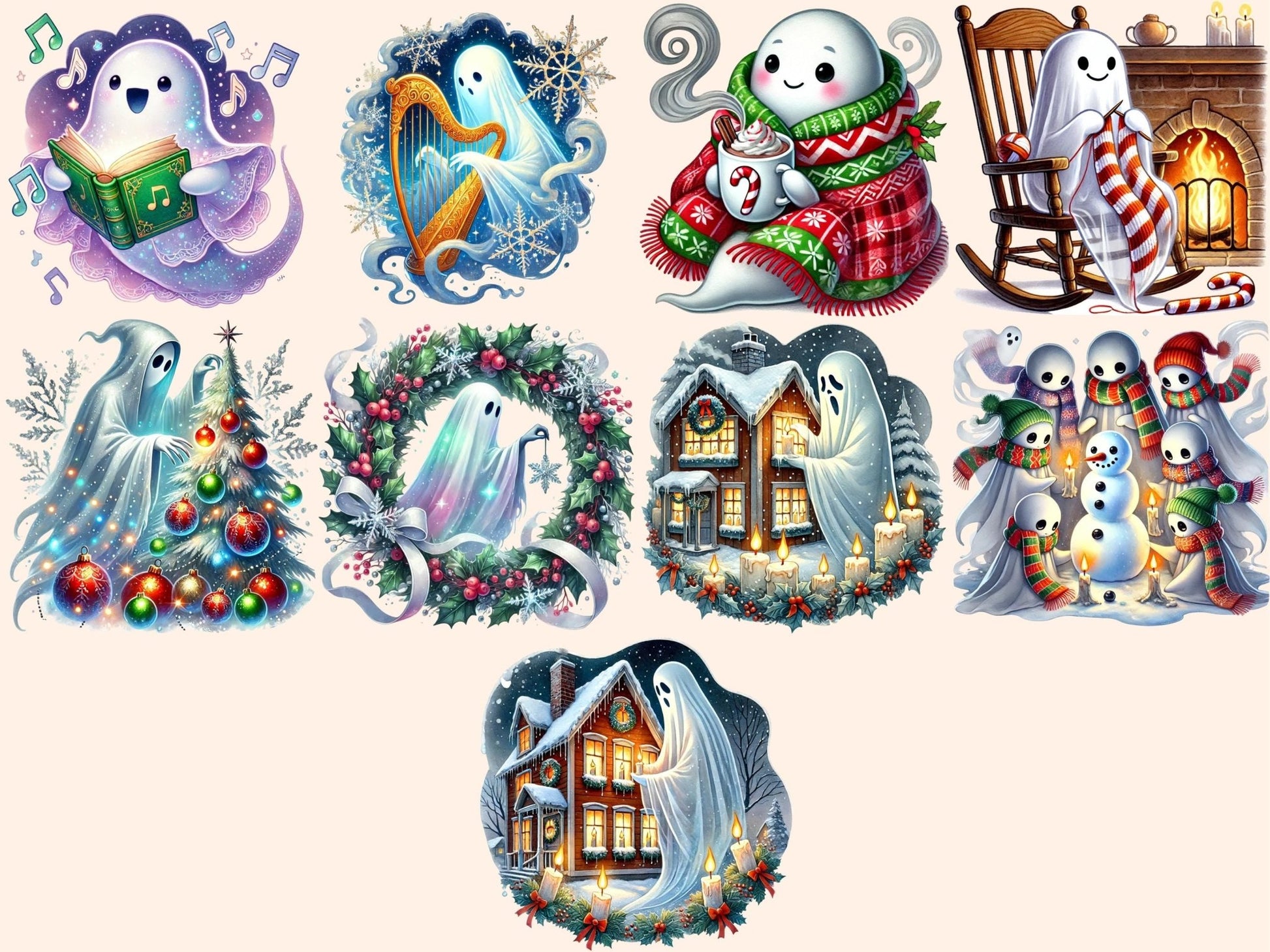 Christmas Ghosts Clipart - High - Quality Instant Digital Download for Creative Projects