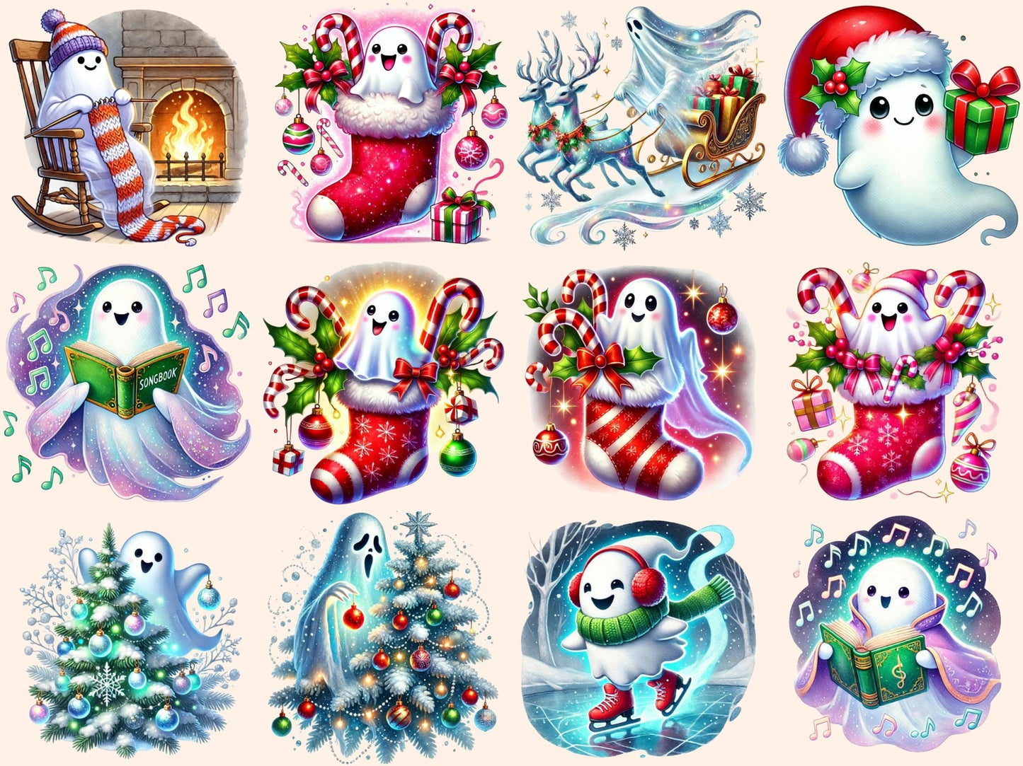 Christmas Ghosts Clipart - High - Quality Instant Digital Download for Creative Projects