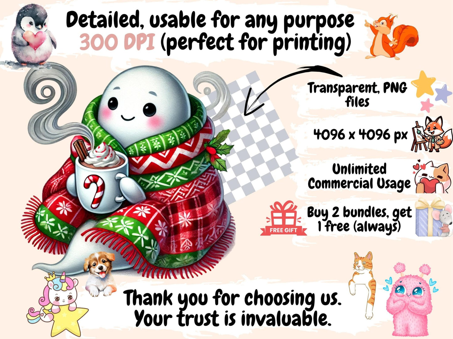 Christmas Ghosts Clipart - High - Quality Instant Digital Download for Creative Projects