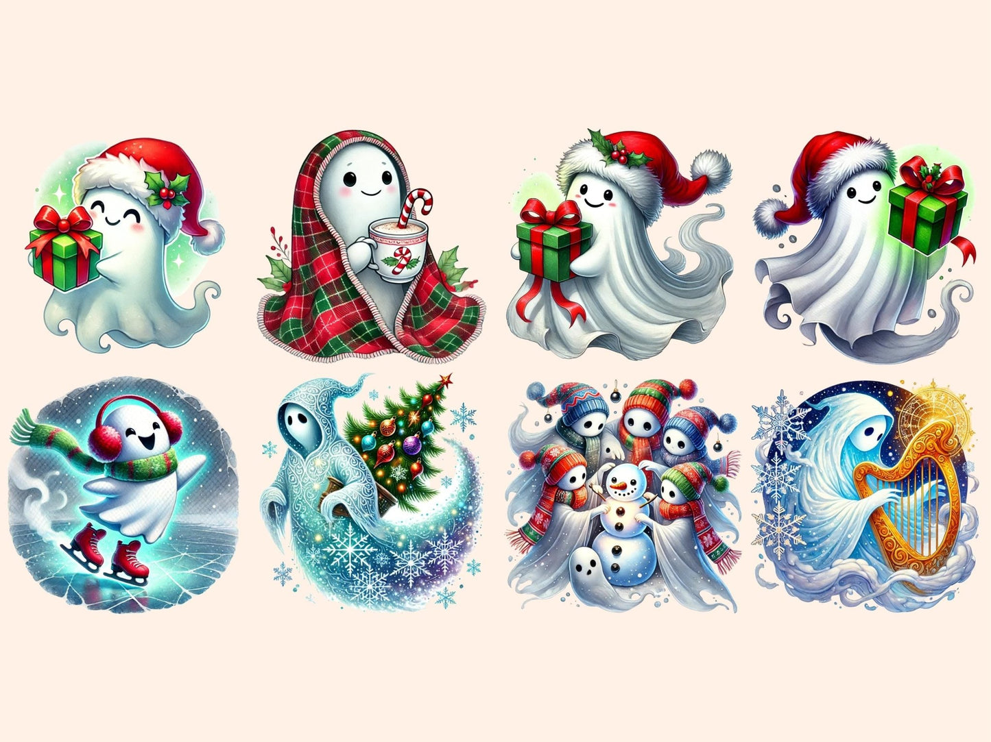 Christmas Ghosts (P2) Clipart - High - Quality Instant Digital Download for Creative Projects