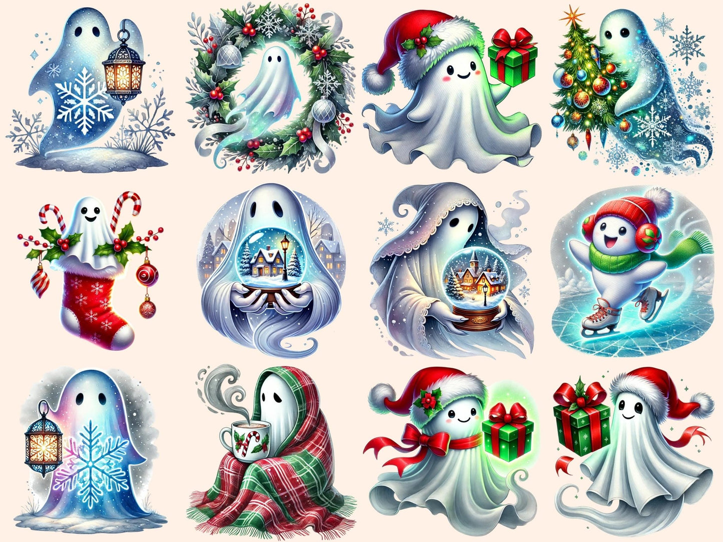 Christmas Ghosts (P2) Clipart - High - Quality Instant Digital Download for Creative Projects