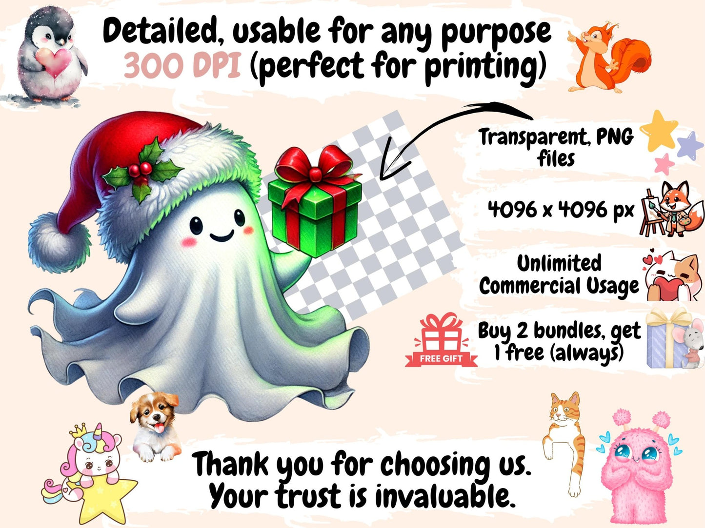 Christmas Ghosts (P2) Clipart - High - Quality Instant Digital Download for Creative Projects