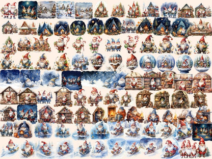 Christmas Gnomes Watercolor Clipart - High - Quality Instant Digital Download for Creative Projects