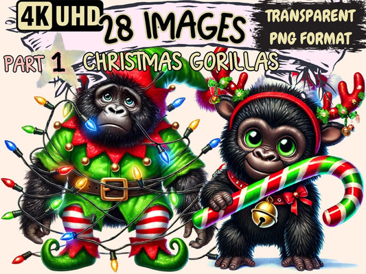 Christmas Gorillas Clipart - High - Quality Instant Digital Download for Creative Projects