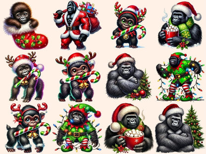 Christmas Gorillas Clipart Christmas Animal PNG - Wonders Artist