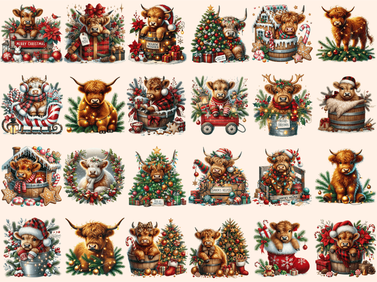 Christmas Highland Cows Clipart autopost christmas animals christmas cow png - WondersArtist