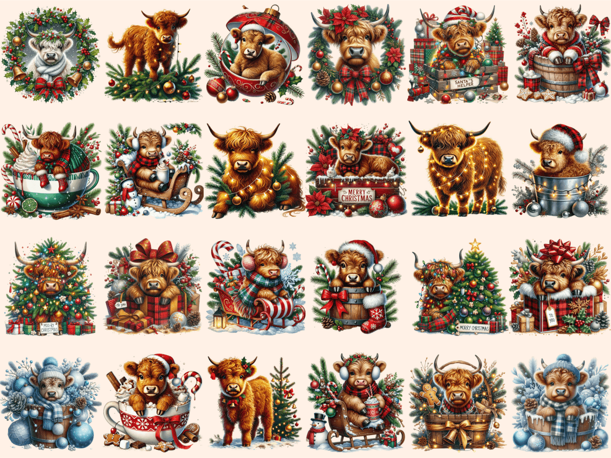 Christmas Highland Cows Clipart autopost christmas animals christmas cow png - WondersArtist