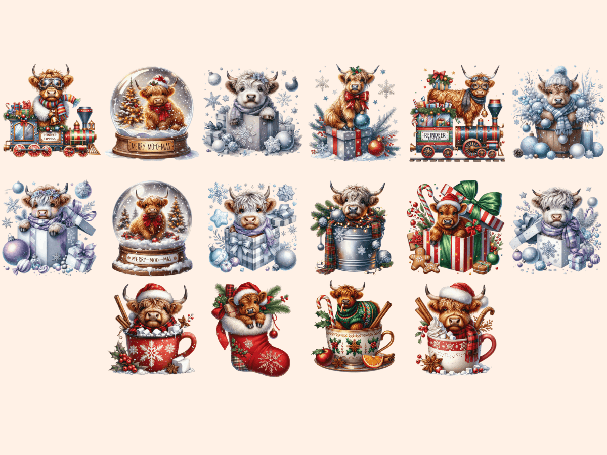 Christmas Highland Cows Clipart autopost christmas animals christmas cow png - WondersArtist