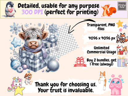 Christmas Highland Cows Clipart autopost christmas animals christmas cow png - WondersArtist