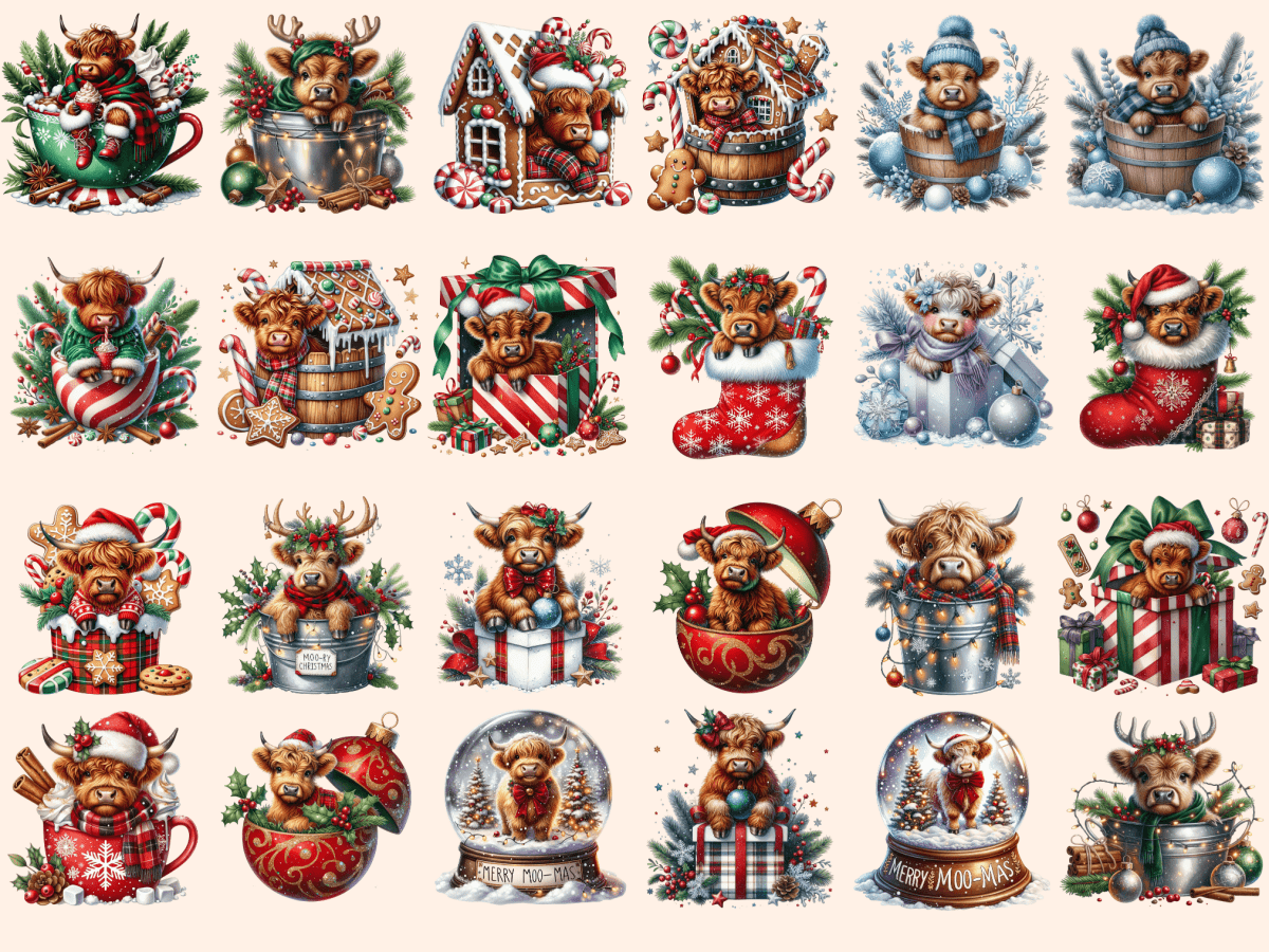 Christmas Highland Cows Clipart autopost christmas animals christmas cow png - WondersArtist