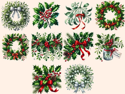 Christmas Holly & Mistletoe Clipart christmas clipart - Wonders Artist