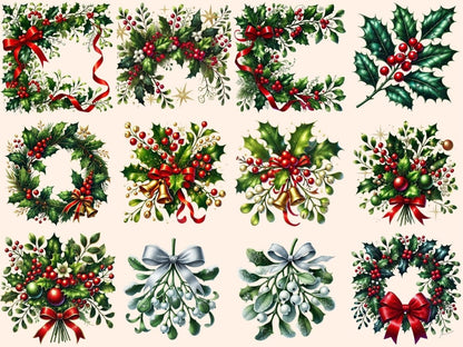 Christmas Holly & Mistletoe (P2) Clipart Christmas Greenery - Wonders Artist