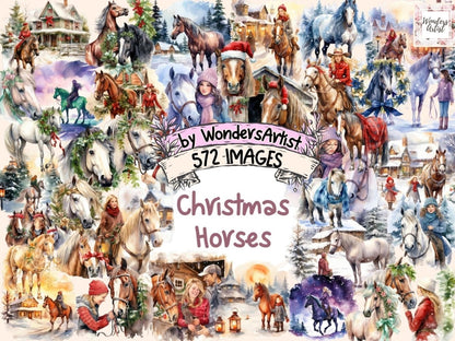 Christmas Horses Watercolor Clipart christmas horse png - Wonders Artist