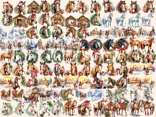 Christmas Horses Watercolor Clipart