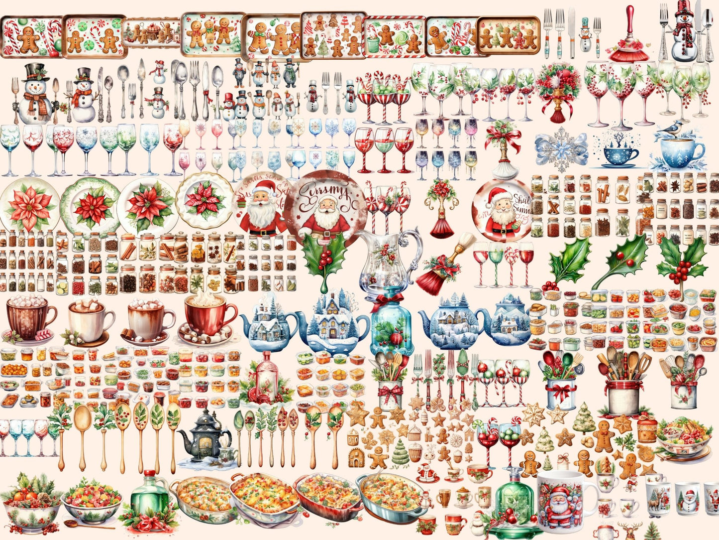 Christmas Kitchenware Watercolor Clipart - High - Quality Instant Digital Download for Creative Projects