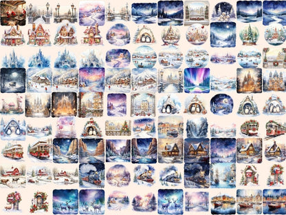 Christmas Landscapes Watercolor Clipart christmas background - Wonders Artist