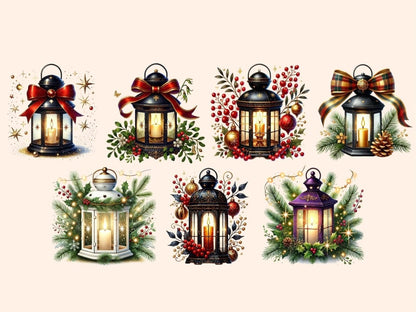 Christmas Lanterns (P3) Clipart - High - Quality Instant Digital Download for Creative Projects
