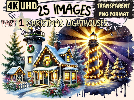 Christmas Lighthouses Clipart - High - Quality Instant Digital Download for Creative Projects