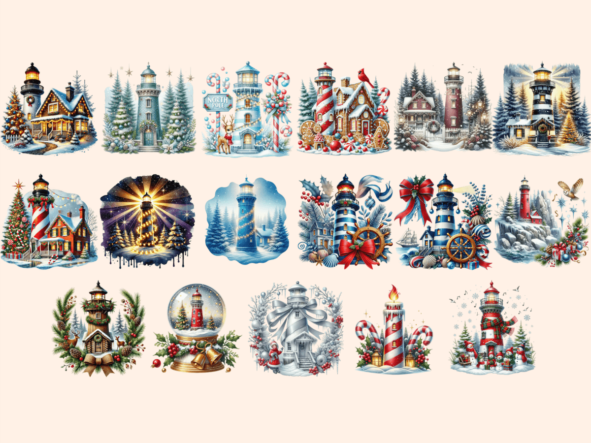 Christmas Lighthouses Clipart autopost Christmas Beacon Art Christmas Lighthouse - WondersArtist