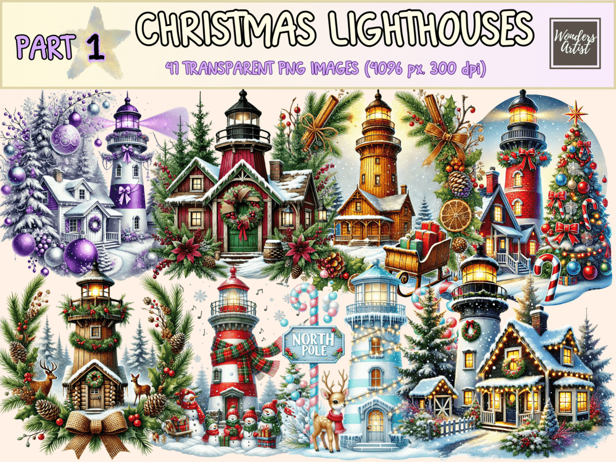 Christmas Lighthouses Clipart autopost Christmas Beacon Art Christmas Lighthouse - WondersArtist