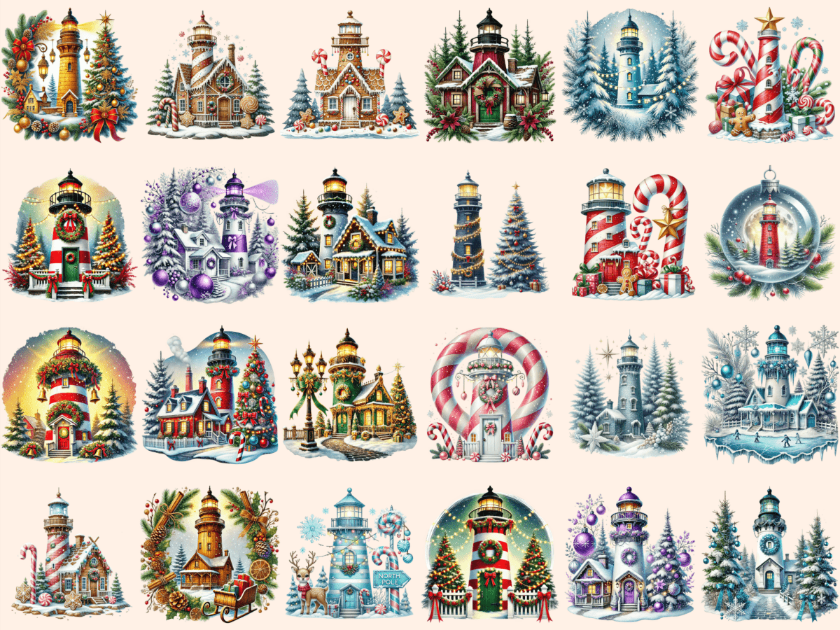 Christmas Lighthouses Clipart autopost Christmas Beacon Art Christmas Lighthouse - WondersArtist