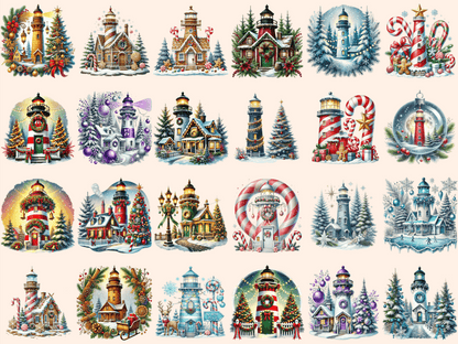 Christmas Lighthouses Clipart autopost Christmas Beacon Art Christmas Lighthouse - WondersArtist