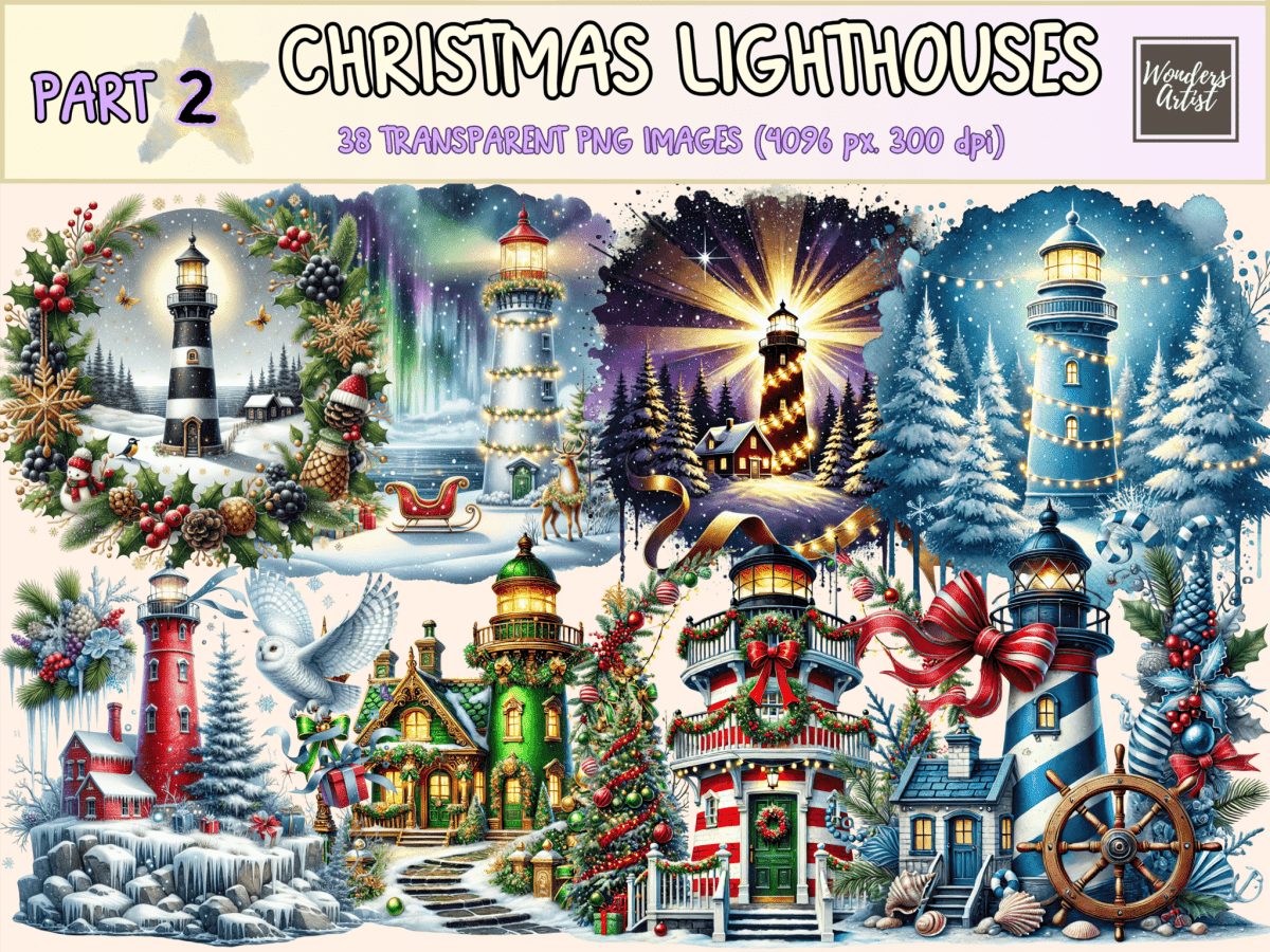 Christmas Lighthouses (P2) Clipart autopost Christmas Beacon Art Christmas Lighthouse - WondersArtist