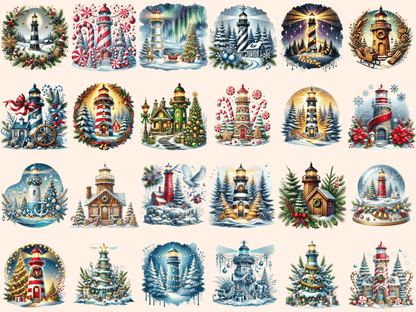 Christmas Lighthouses (P2) Clipart autopost Christmas Beacon Art Christmas Lighthouse - WondersArtist