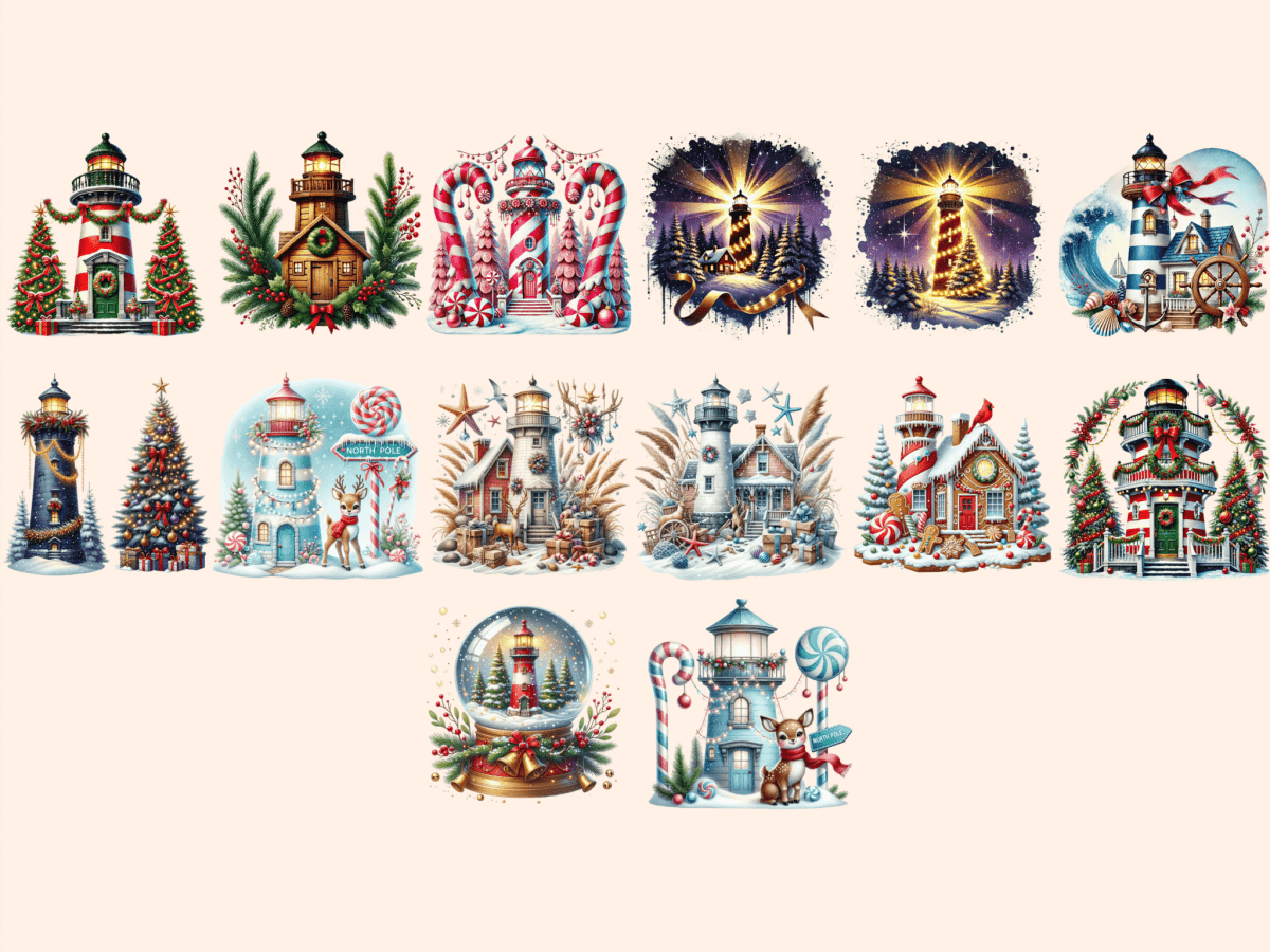 Christmas Lighthouses (P2) Clipart autopost Christmas Beacon Art Christmas Lighthouse - WondersArtist