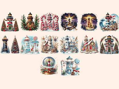 Christmas Lighthouses (P2) Clipart autopost Christmas Beacon Art Christmas Lighthouse - WondersArtist