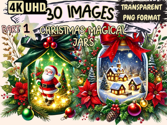 Christmas Magical Jars Clipart - High - Quality Instant Digital Download for Creative Projects