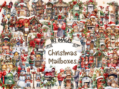 Christmas Mailboxes Watercolor Clipart christmas clipart - Wonders Artist